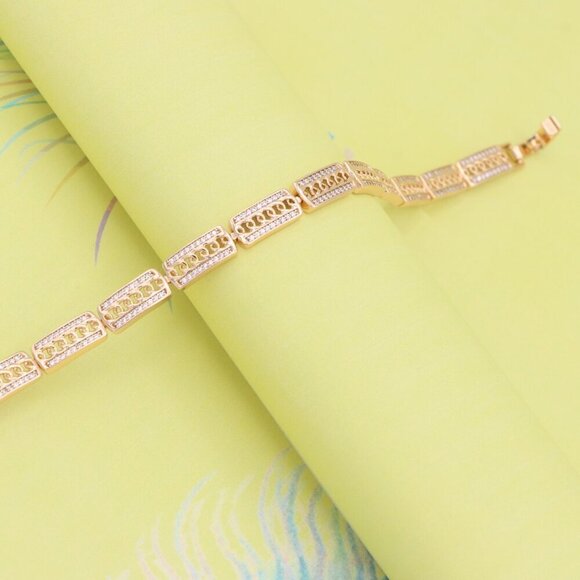 "Rose Gold Rectangular Link Bracelet with Cubic Zirconia Accents, XPBL0971 - Picture 8 of 13
